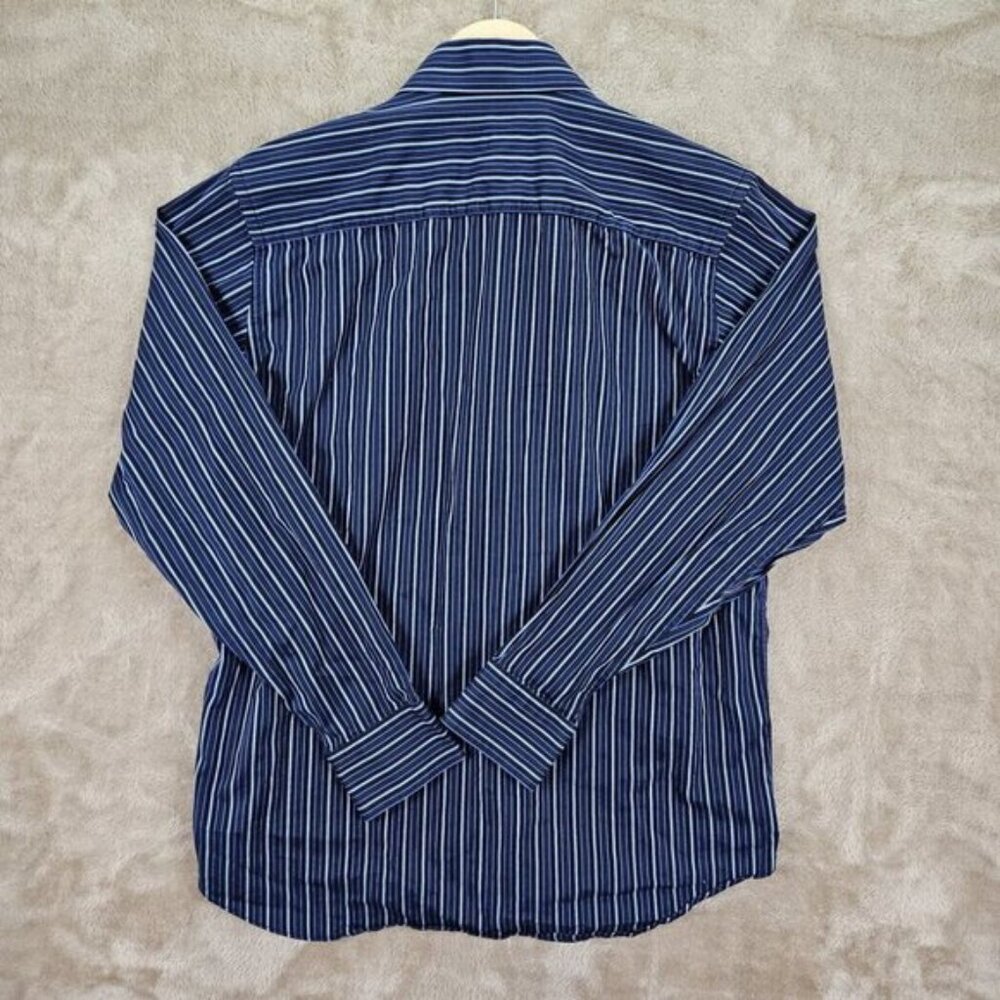 Bugatchi Uomo Dress Shirt Classic Fit Blue White Striped Long Sleeve Men's Sz M - Picture 2 of 10